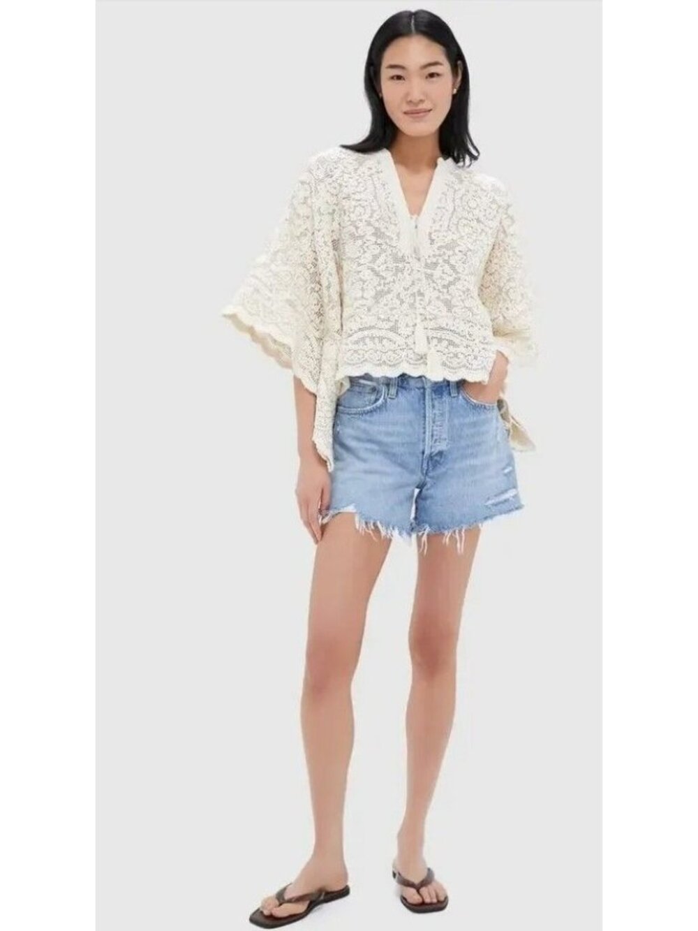 TUCKERNUCK BEACH Tan Lace Apollo Poncho Size M/L Medium Large NWT - Picture 2 of 9